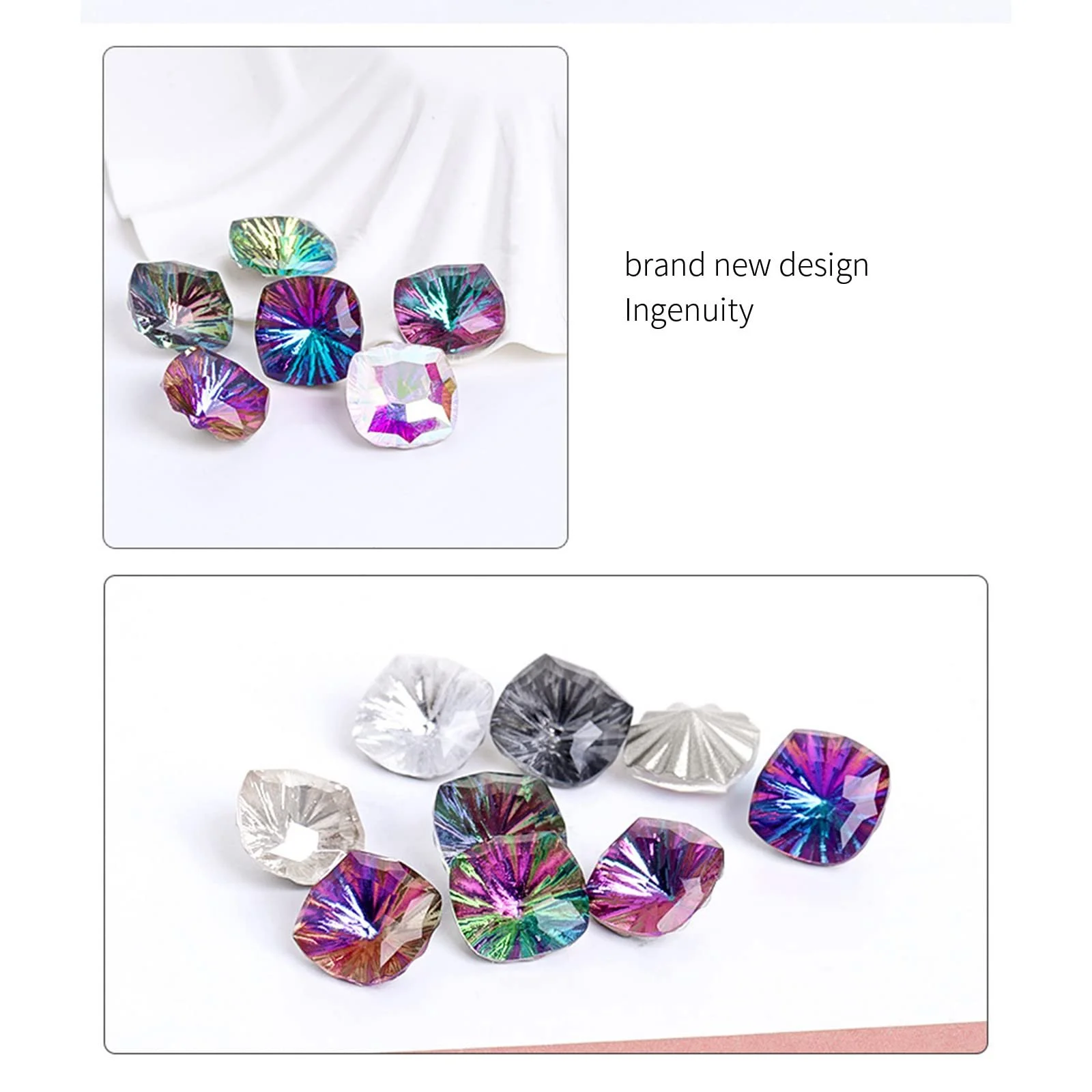 Стрази для нігтів 50 шт, Самоцвіти, Скло з гострим дном, 3D блискітки,, фото №6