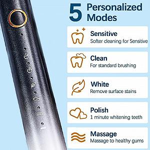 Електрична звукова зубна щітка для дорослих 40 000 VPM з 5 насадками та зарядною станцією 5 режимів synthetic.ua - Фото 1