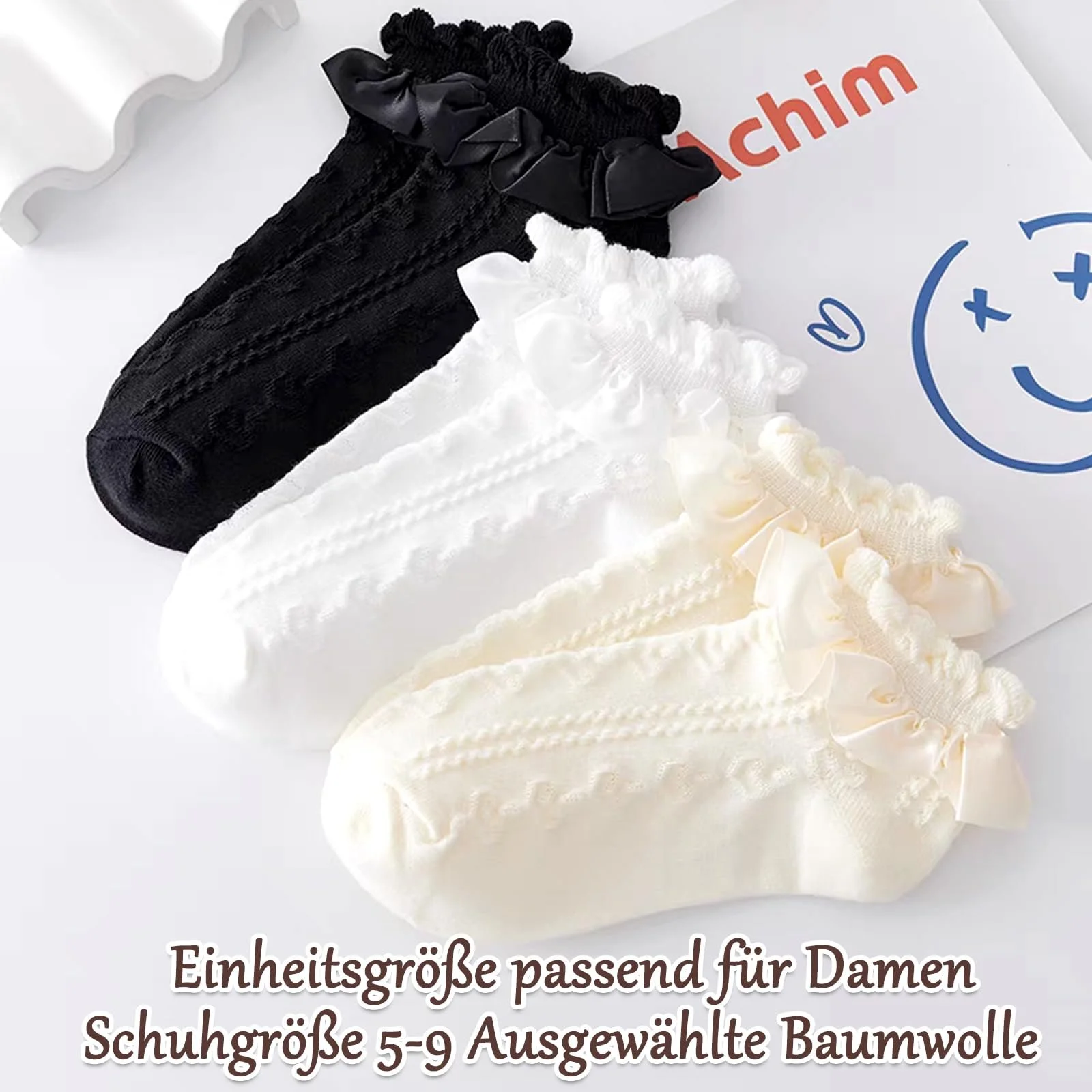 Носки с рюшами (6 пар) Черный Белый Абрикосовый, фото №2