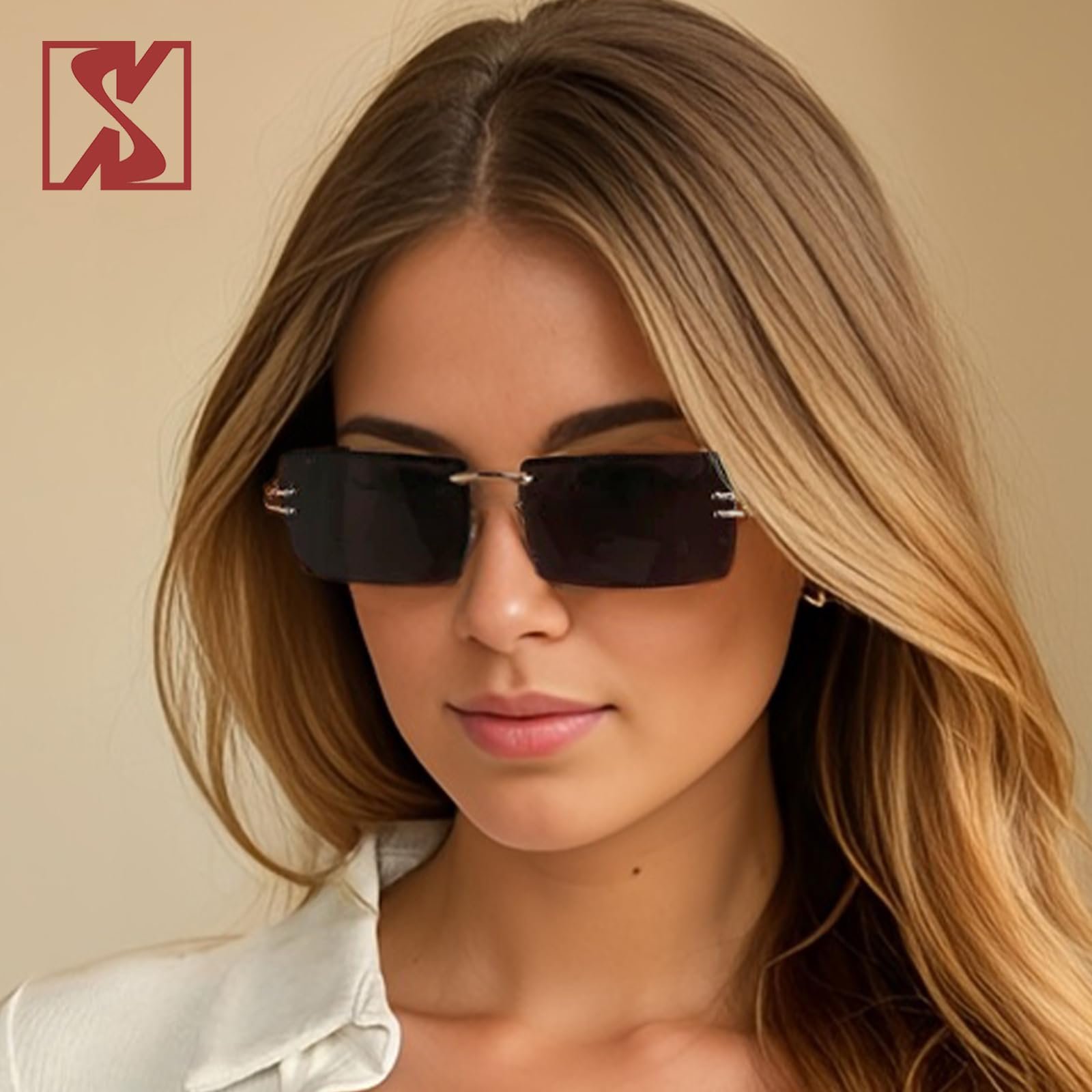 Сонцезахисні окуляри Ретро Без оправи SHEEN KELLY Прямокутні Ультра, фото №3