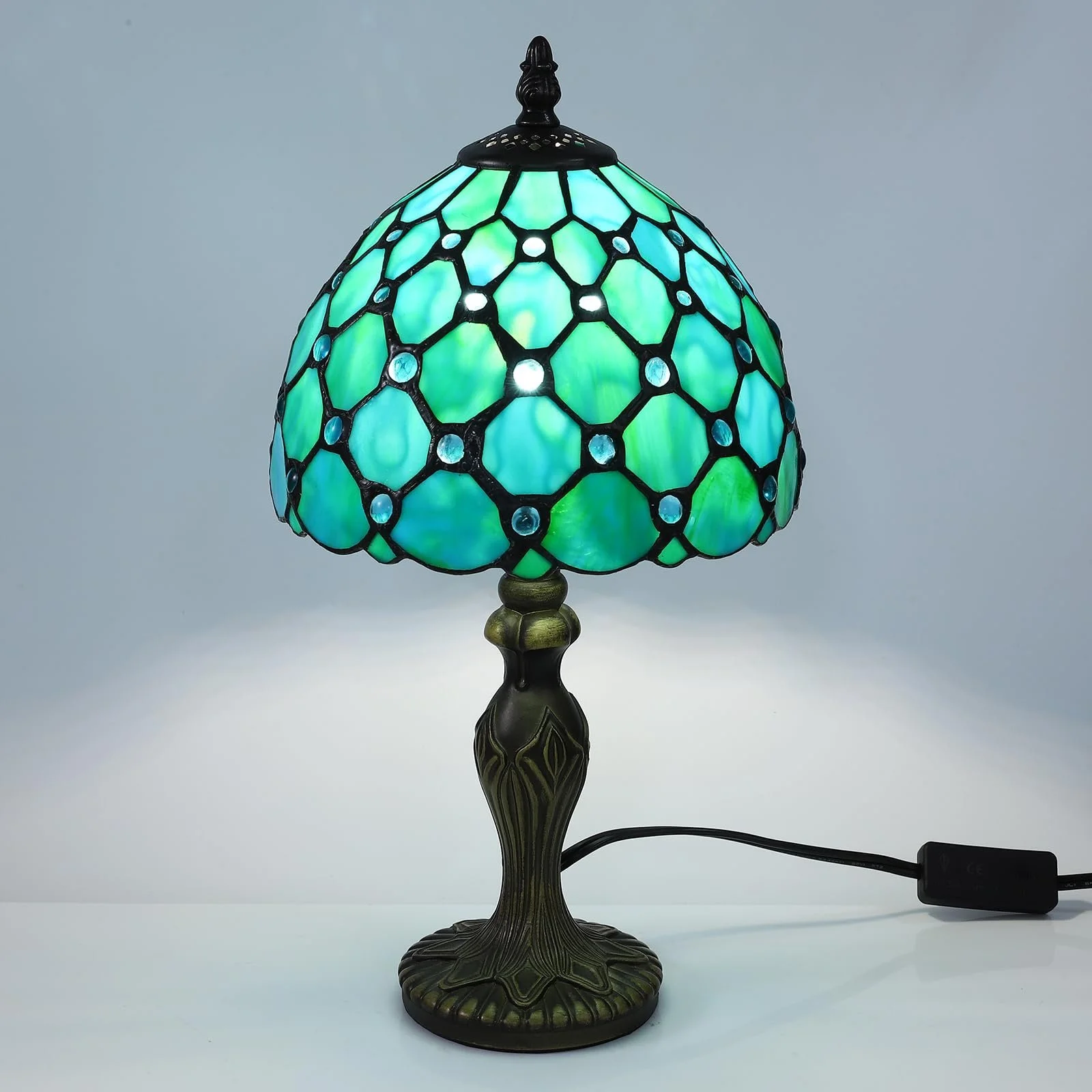 Настільна лампа Tiffany Retro Vintage Handcraft Glass Lampshade E27 LED Блакитна, фото №7