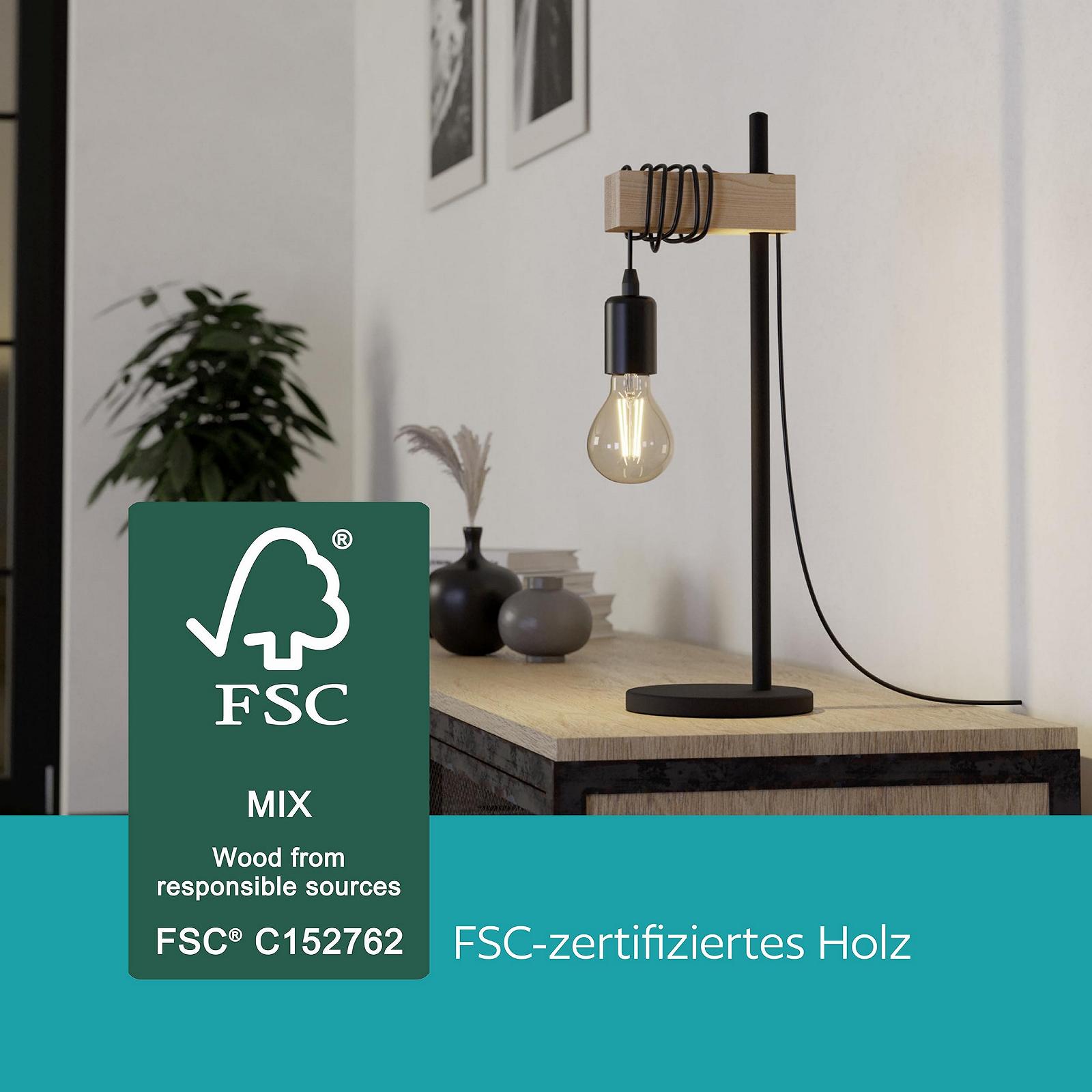 Настільна лампа EGLO Townshend Сталь Дерево Чорний Коричневий E27, фото №6