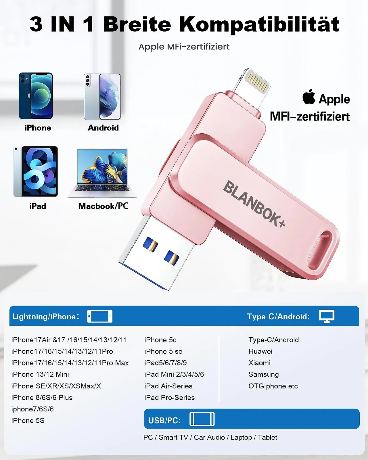 USB-накопичувач 3-in-1 Flash Drive 512 ГБ Pink, фото №7 USB-накопичувач 3-in-1 Flash Drive 512 ГБ Pink, фото №7