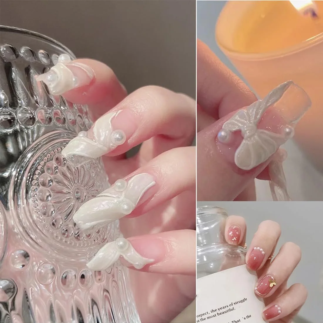 Стразы для ногтей Женский дизайн Жемчуг и икра Белые шарики из нержавеющей стали Акриловые украшения для ногтей 1 коробка Полукруглые жемчужные шарики, фото №6