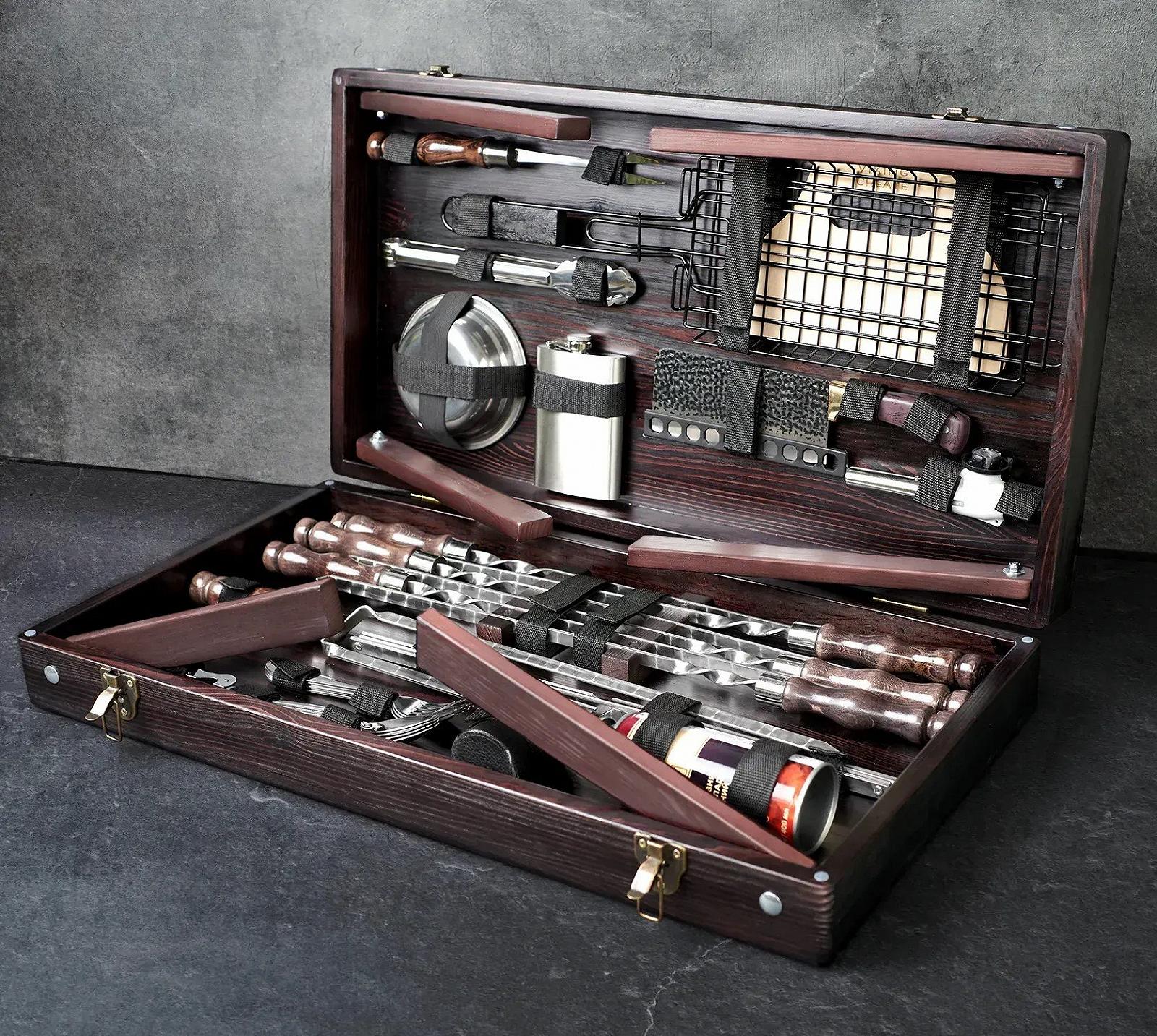 Подарочный набор шампуров "Форсети" в деревянном кейсе по 34 предметам, фото №1