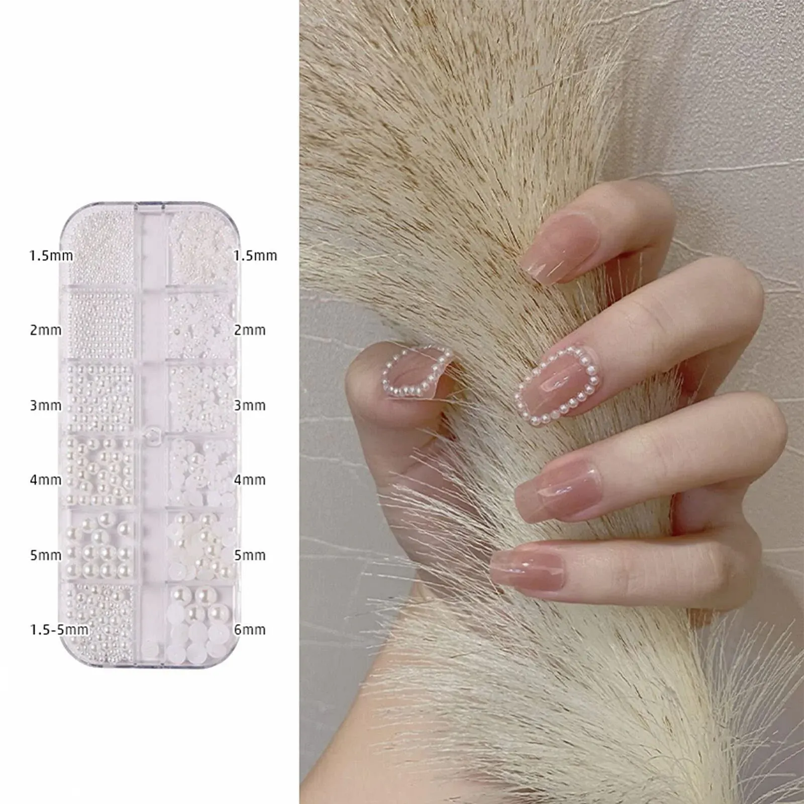 Стрази для нігтів 12 лотків, 6 розмірів Перлини з плоскою задньою частиною Білі, фото №6