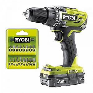 Набір Ryobi R18DD3-115GA17 Бездротовий Шурупокрут 18V ONE+ Система з Зарядним Пристроєм, Акумулятором 1.5Ah та Набором Бітів Комплект 5133004795 - Фото 1
