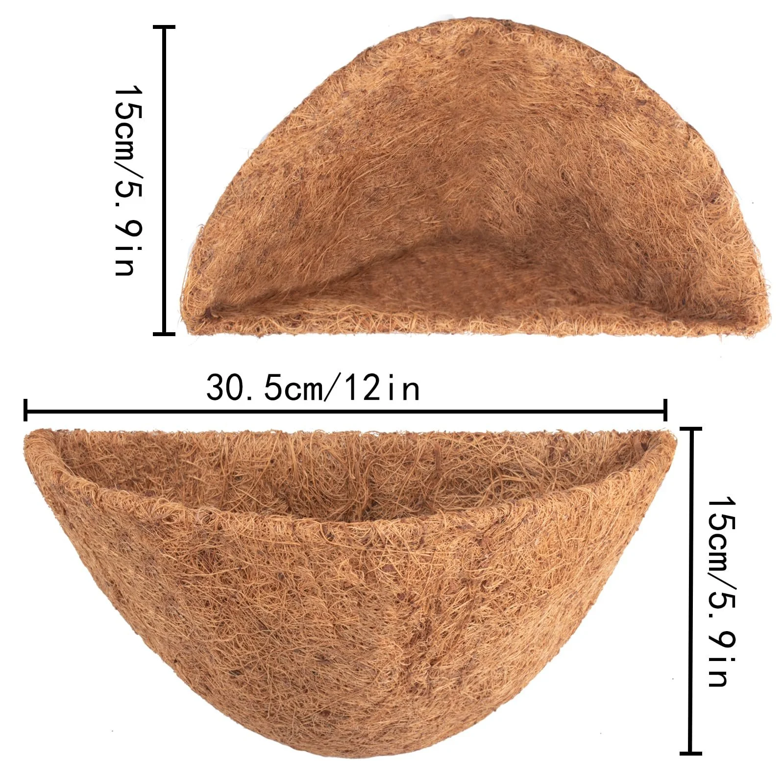 Вкладиші для підвісних кошиків напівкруглі з кокосового волокна 12 дюймів (30.5 см) Набір 3 шт., фото №2 Вкладиші для підвісних кошиків напівкруглі з кокосового волокна 12 дюймів (30.5 см) Набір 3 шт., фото №2