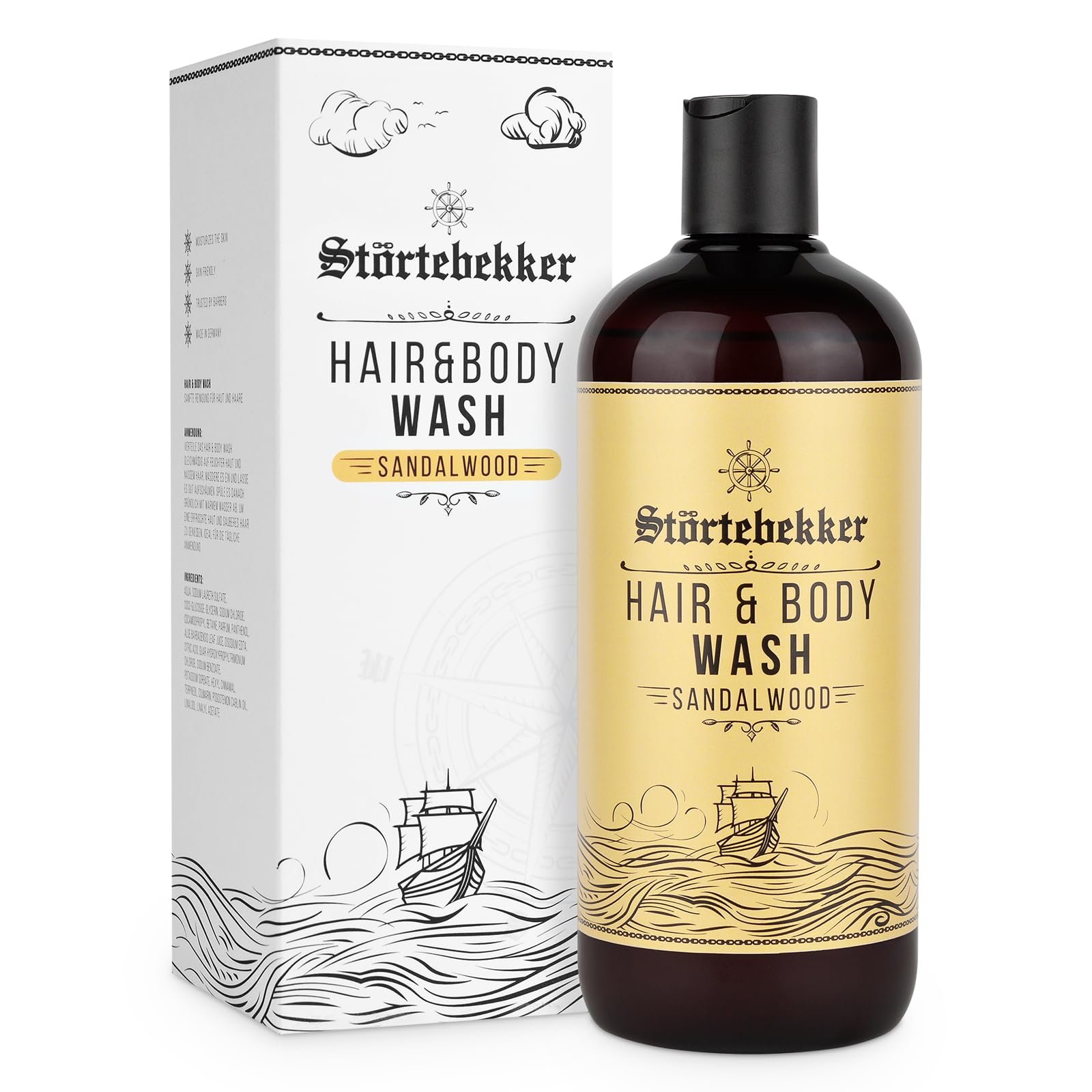 Гель для душу та шампунь Störtebekker Premium Hair & Body Wash Sandalwood 2-в-1 для чоловіків з алое вера 500 мл, фото №1