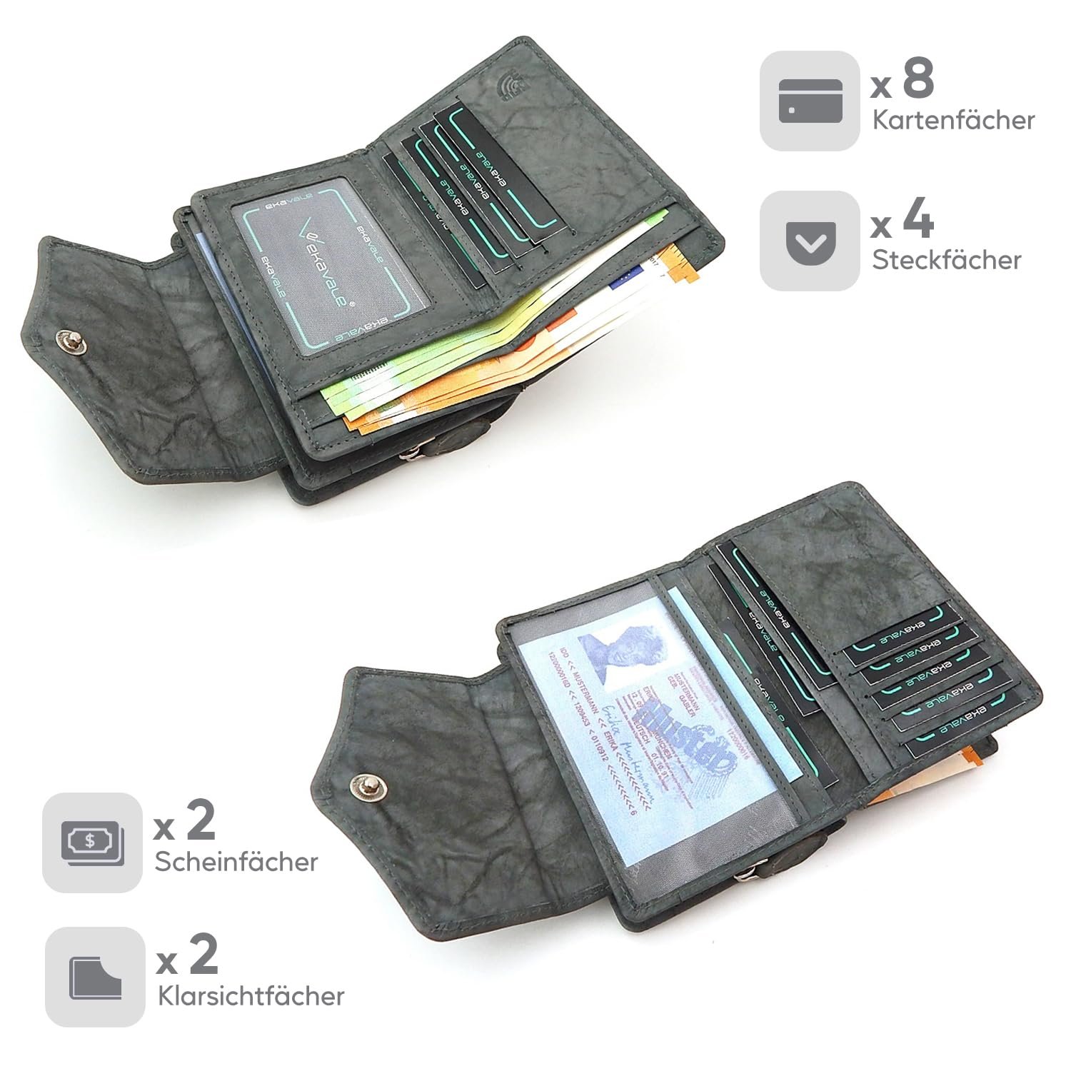 Кошелек ekavale Женский с клапаном на кнопке RFID Мягкая кожа, серый, фото №3