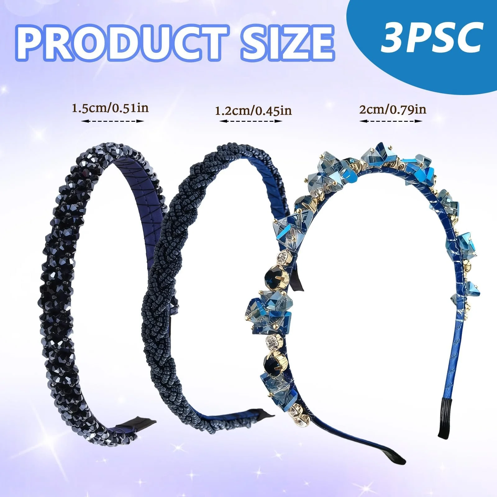 Набір обручів для волосся з блискітками, стразами та кристалами для жінок, фото №2