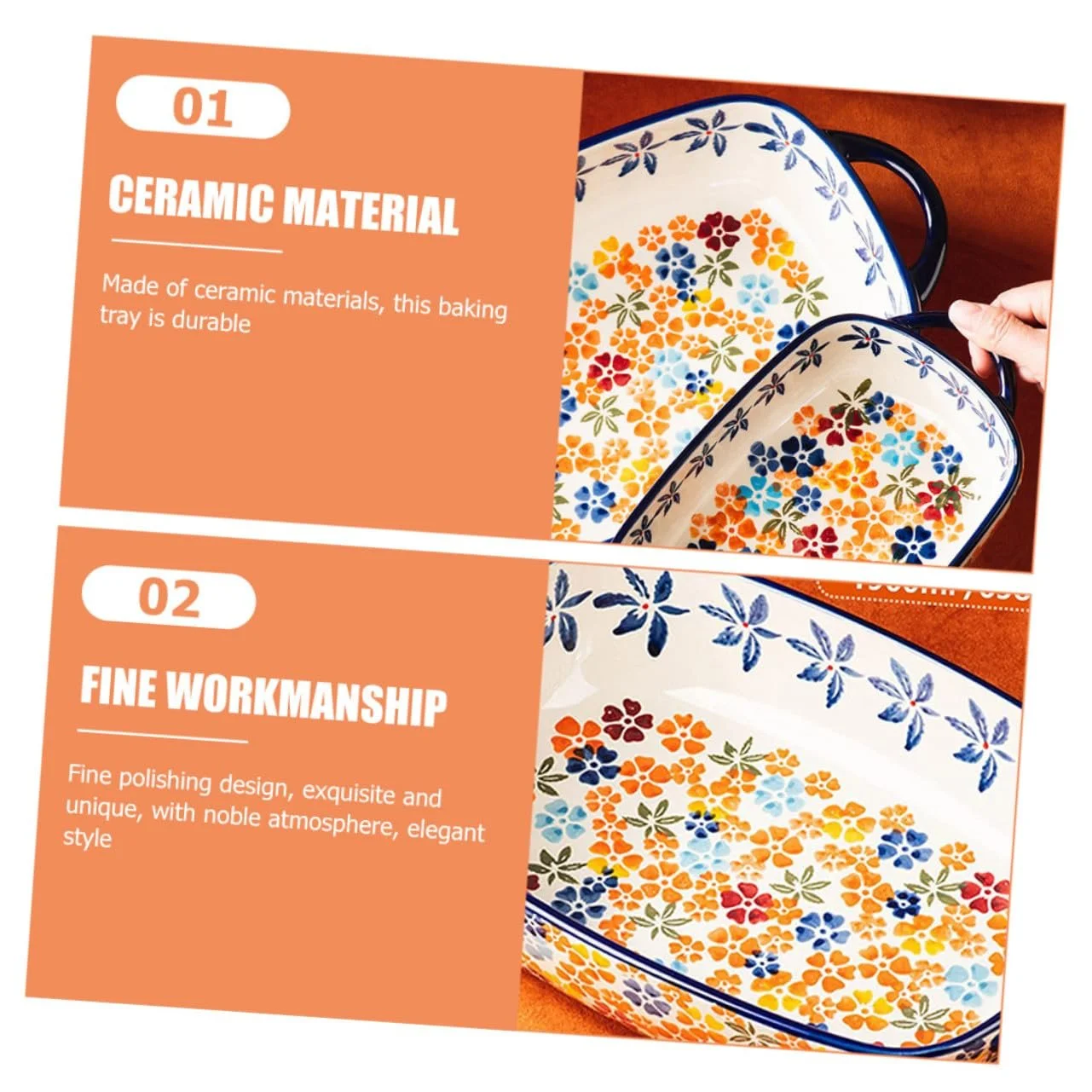 Форма для запекания керамическая с двумя ручками полированная универсальная бытовая, фото №7