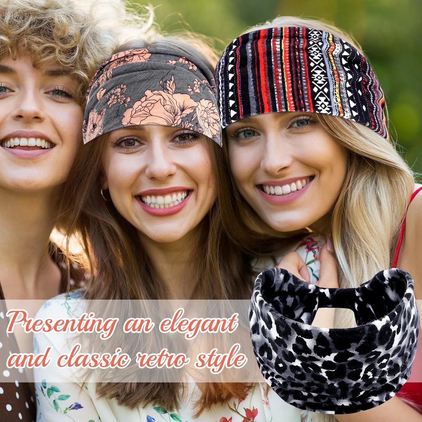 Пов'язка на голову SoundZero, широкий еластичний друкований набір, 3 шт., фото №2