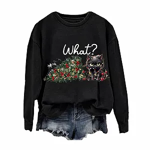 Женский свитшот HUIFUAO Рождественский свитшот для женщин Белка Принт Свободный свитшот с длинными рукавами Санта - Фото 1