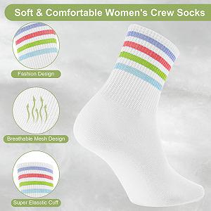 Женские теннисные носки 6 пар, хлопковые носки, спортивные носки, высокие носки в полоску, белые носки для спорта, тенниса, цветные полоски synthetic.ua - Фото 1