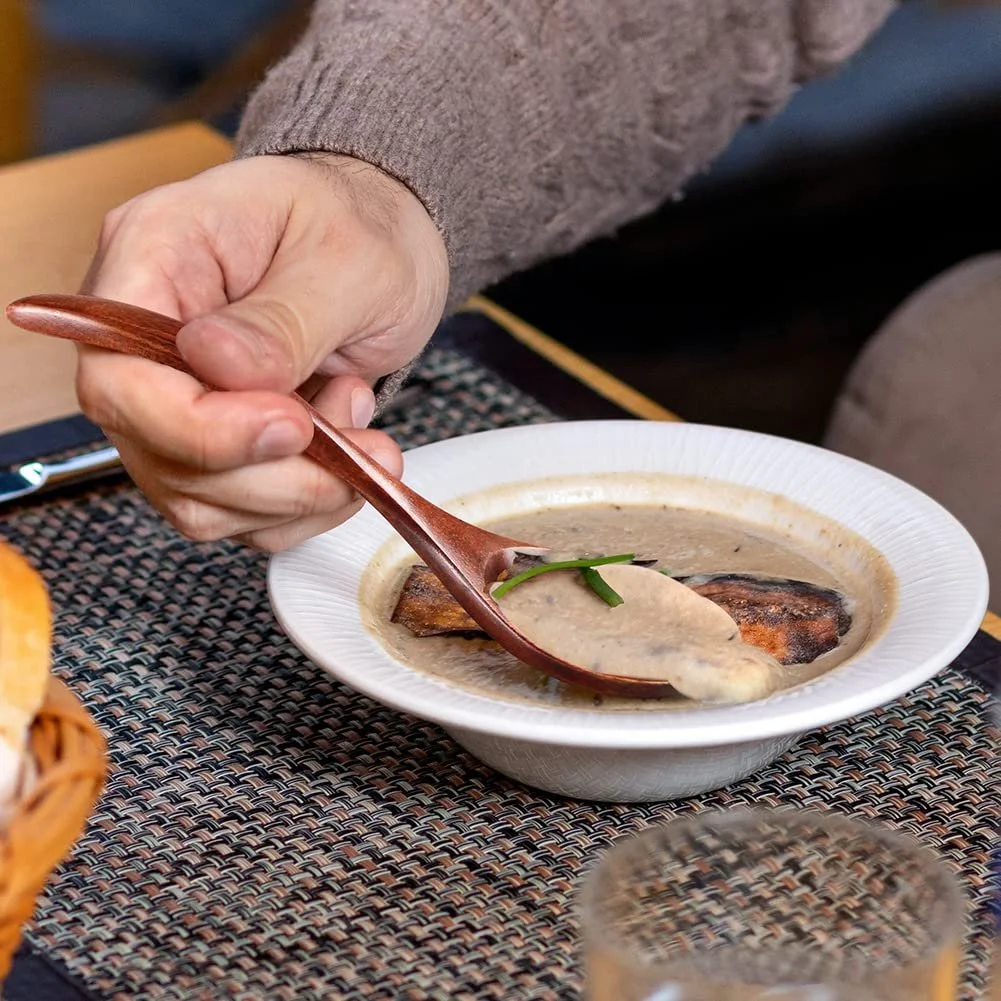 Ложки деревянные, 6 штук, 17,8 см деревянные ложки для супа, ложки для рамена, кухонная утварь в японском стиле, круглые из дерева Nanmu, с длинной ручкой, для детского риса, десерта, приготовления пищи, дегустации, обеда, фото №5