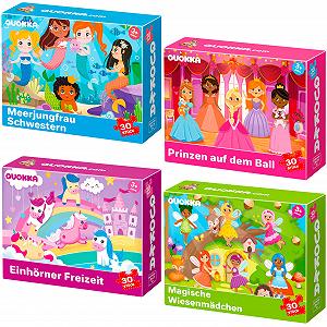 Рамка-пазл QUOKKA 4 x 30 деталей от 3-4 лет Русалки Принцессы Единороги - Фото 1