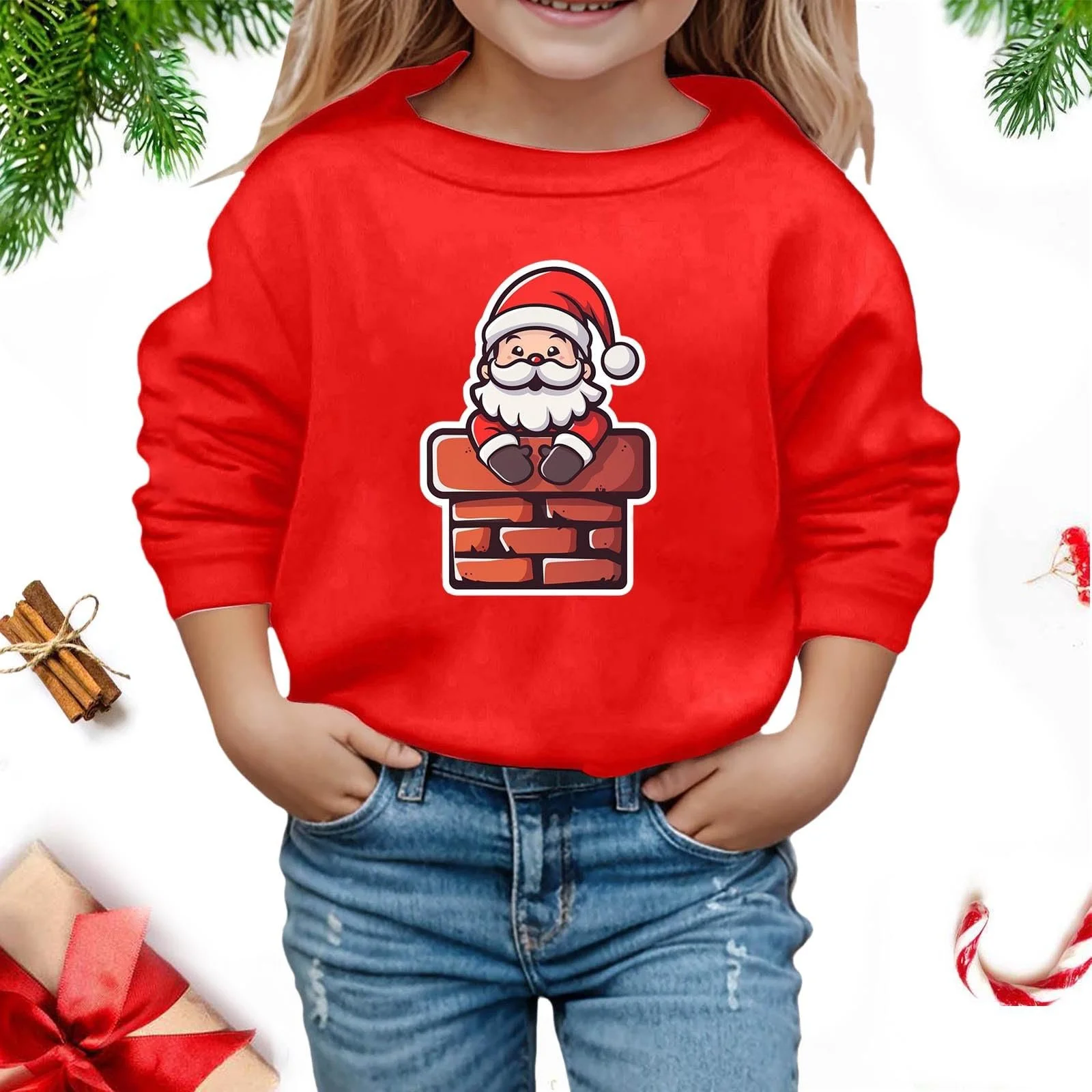 Дитячий Світшот Різдвяний друкований пуловер з капюшоном, фото №3