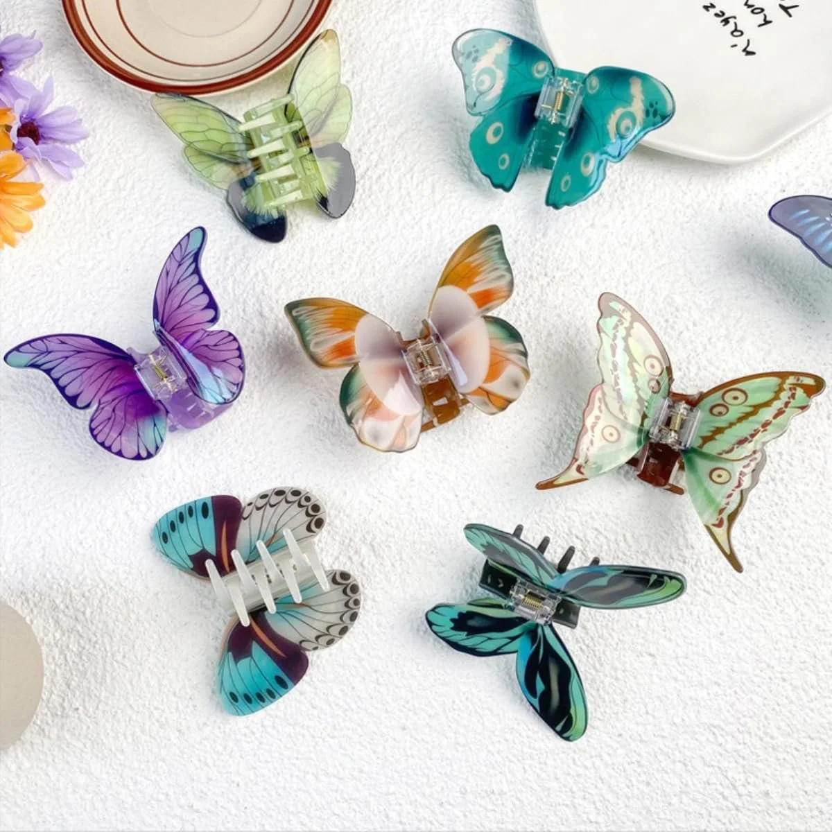Заколка для волос Метелик, Заколки для волос, Французские заколки-крабы, Средний размер, Заколка-краб Метелик, Нескользящие заколки для волос, Акриловая заколка для густых, тонких волос, Для женщин и девушек, Голубой, 9 x 8.5 см, фото №7