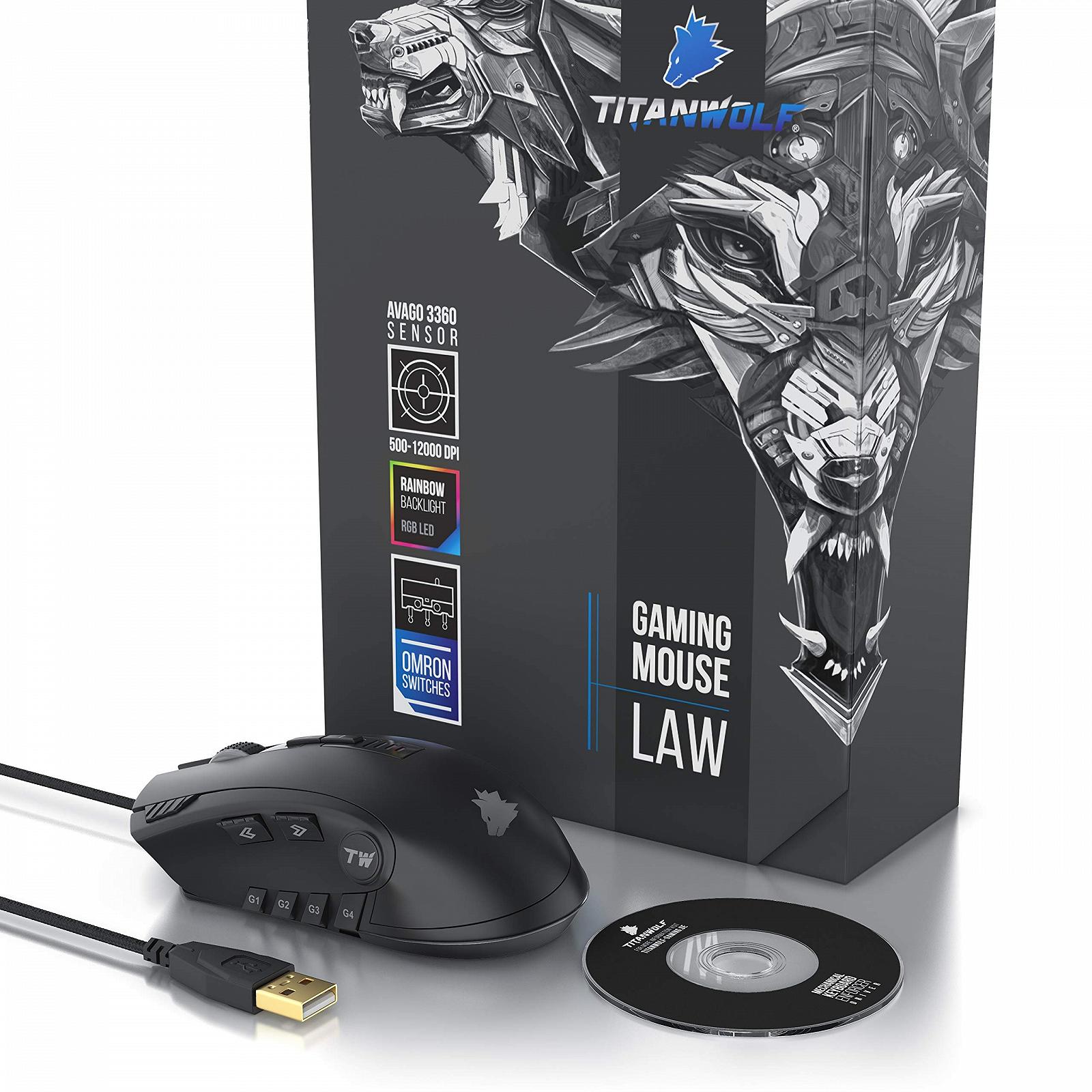 Мышь игровая Titanwolf LAW, 24000 DPI, сенсор Avago 3360, 12 кнопок, RGB, регулировка веса, фото №6