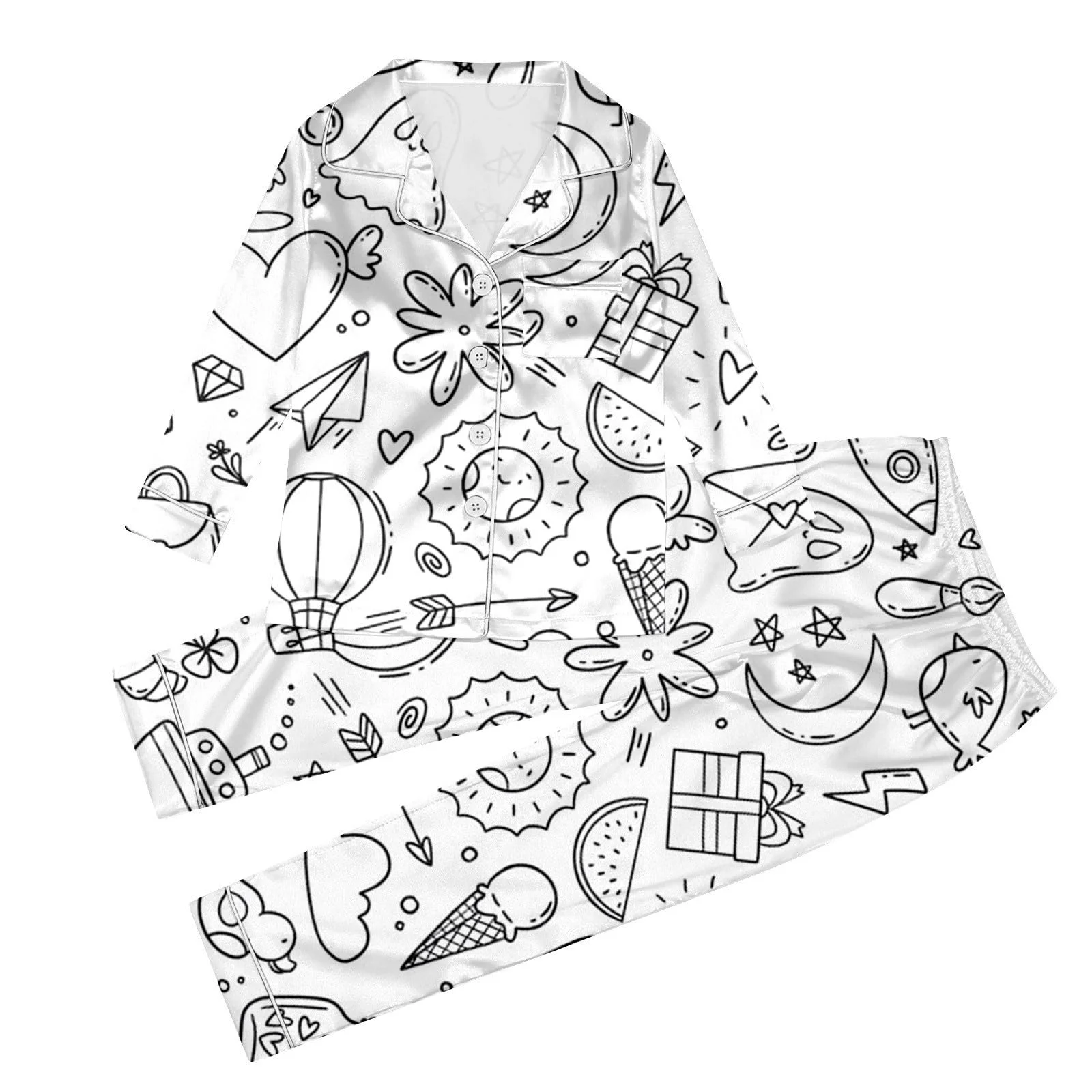 Дитяча піжама для розфарбовування з мультяшним принтом Білий, фото №1 Дитяча піжама для розфарбовування з мультяшним принтом Білий, фото №1