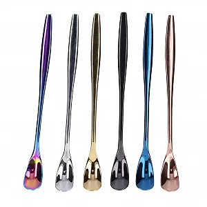 Набір кавових ложок з 6 штук, з нержавіючої сталі, довга ручка, простий, вишуканий дизайн для чаю, десертів, морозива, харчова якість, багатобарвні варіанти - Фото 1