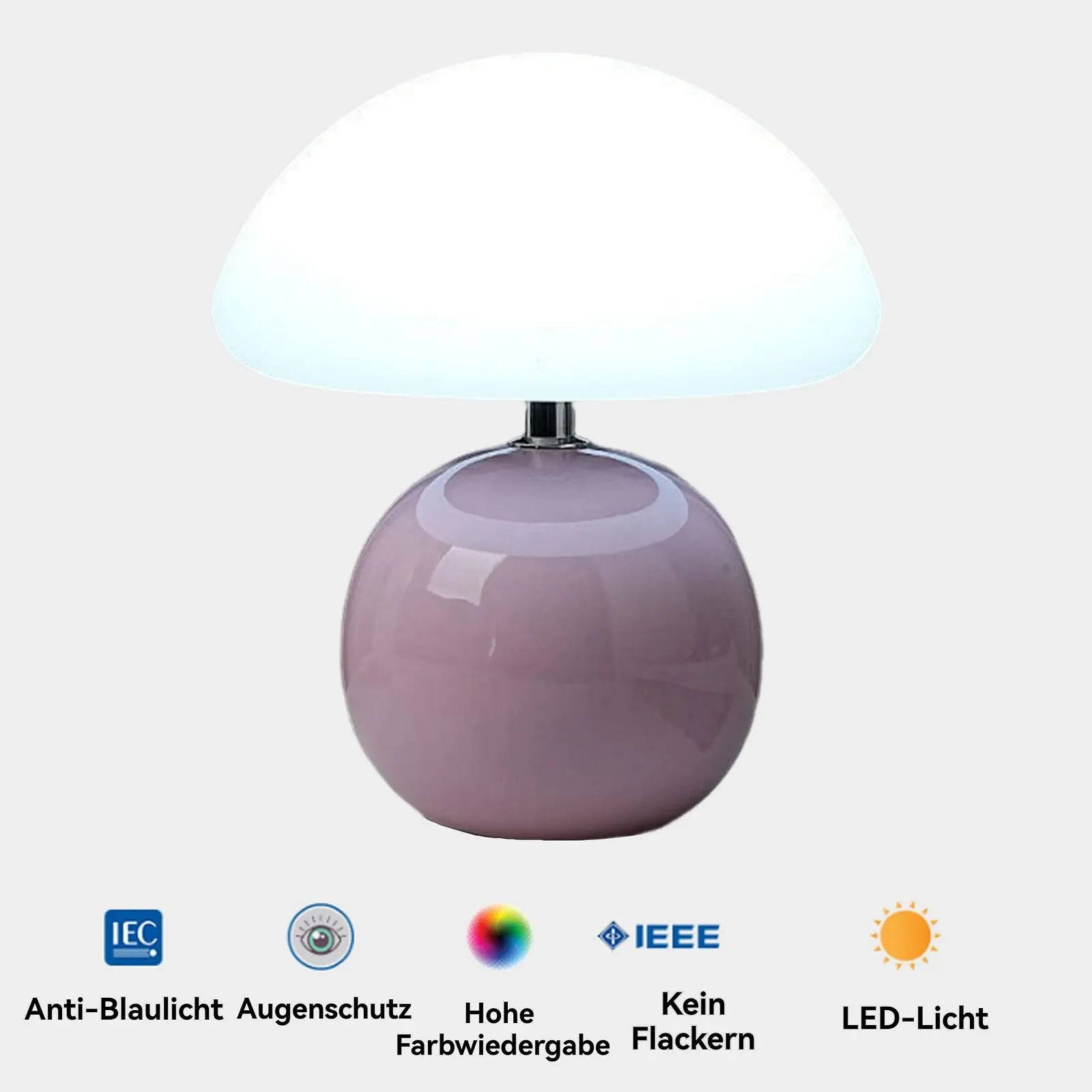 Настільна лампа UUE Mushroom світлодіодна скляна з керамічною основою Рожевий, фото №4