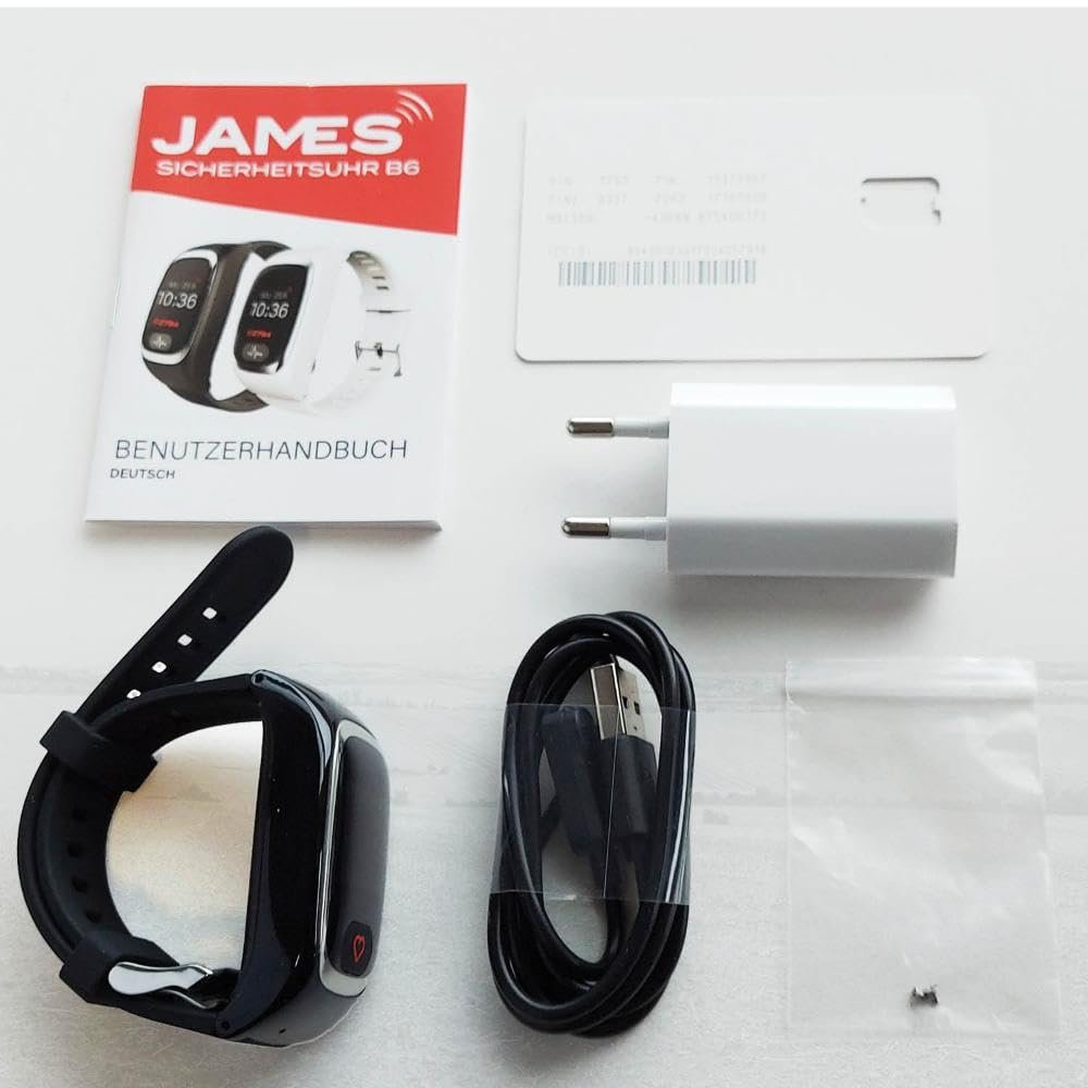 Годинник James B6 Emergency and Safety для літніх людей, виявлення падінь, кнопка екстреного виклику та GPS-відстеження, функції здоров'я, наприклад пульс, додаток для сім'ї + SIM-картка включена в щомісячний план, чорний, 33,5 x 57,8 x, фото №9