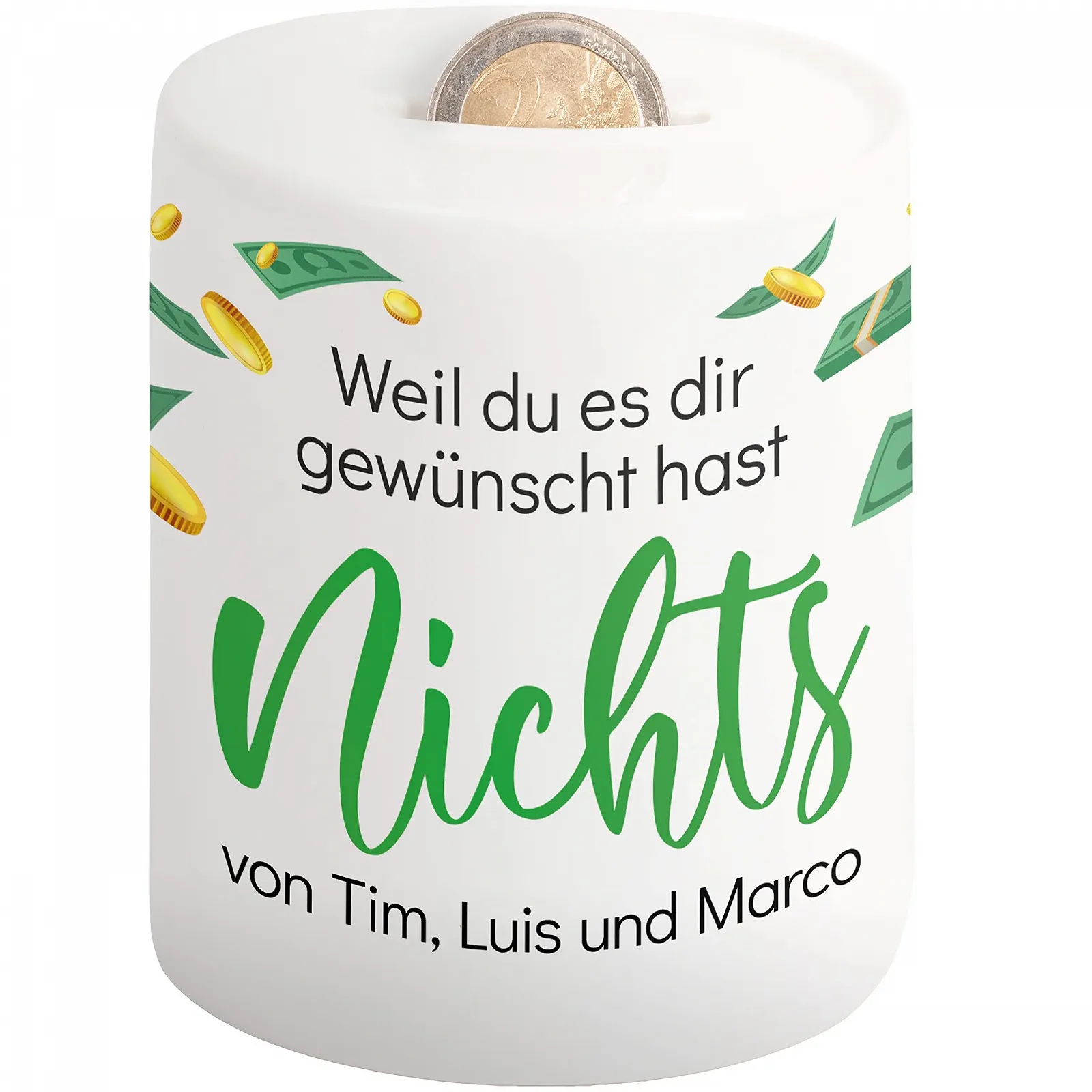 Скарбничка керамічна Weil du es dir wünscht hast NOCHTS персоналізована, фото №1