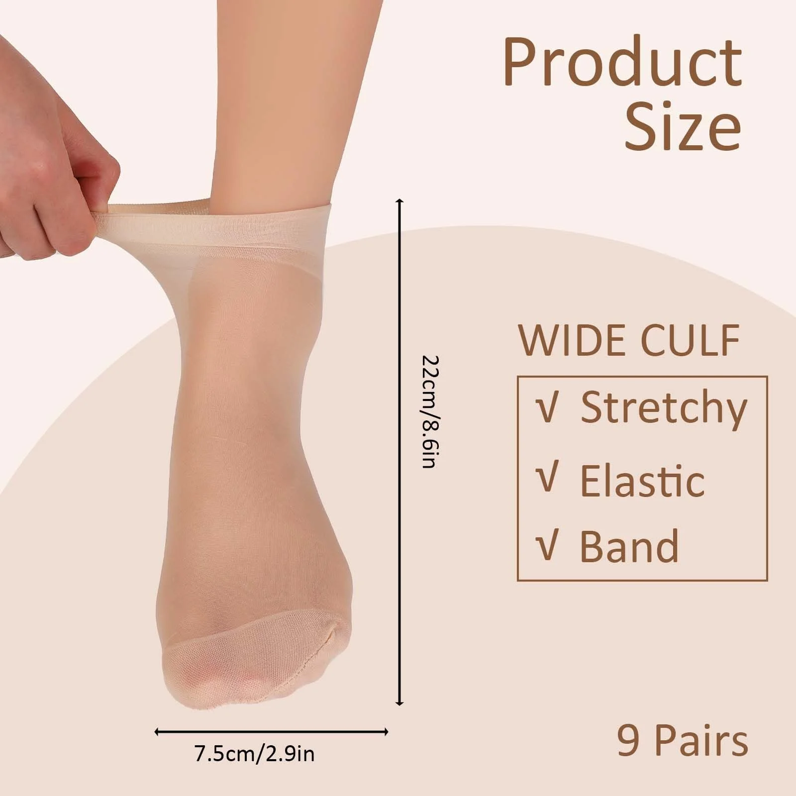 Женские носки из нейлона, прозрачные женские нейлоновые тонкие носки, 9 пар усиленный носок с комфортным поясом, телесный цвет, фото №2