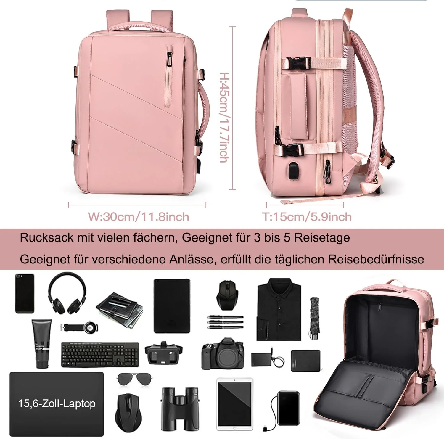 Рюкзак для ноутбука 15.6 дюйма USB водонепроникний розширюваний 19л-30л синій, фото №2 Рюкзак для ноутбука 15.6 дюйма USB водонепроникний розширюваний 19л-30л синій, фото №2