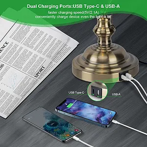 Настільна лампа Банківська Ретро Бездротова зарядка USB Функція заряджання Метал Латунь Ланцюжковий вимикач Зелене скло synthetic.ua - Фото 1