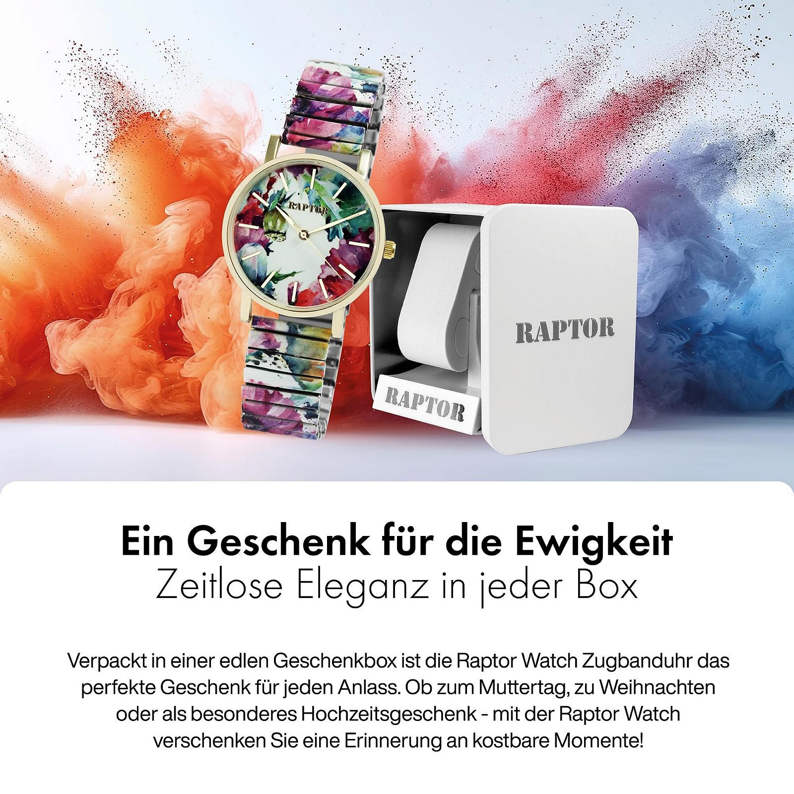 Женские часы Raptor Colourful Edition, нержавеющая сталь, расширяемый браслет с мотивом, цветной принт, аналоговый кварц, фото №6 Женские часы Raptor Colourful Edition, нержавеющая сталь, расширяемый браслет с мотивом, цветной принт, аналоговый кварц, фото №6