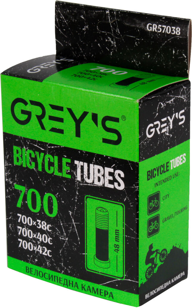 Велокамера R-28 Greys 700x38C-40C (28х1,4-1,5), AV вентиль 48мм GR57038, фото №1