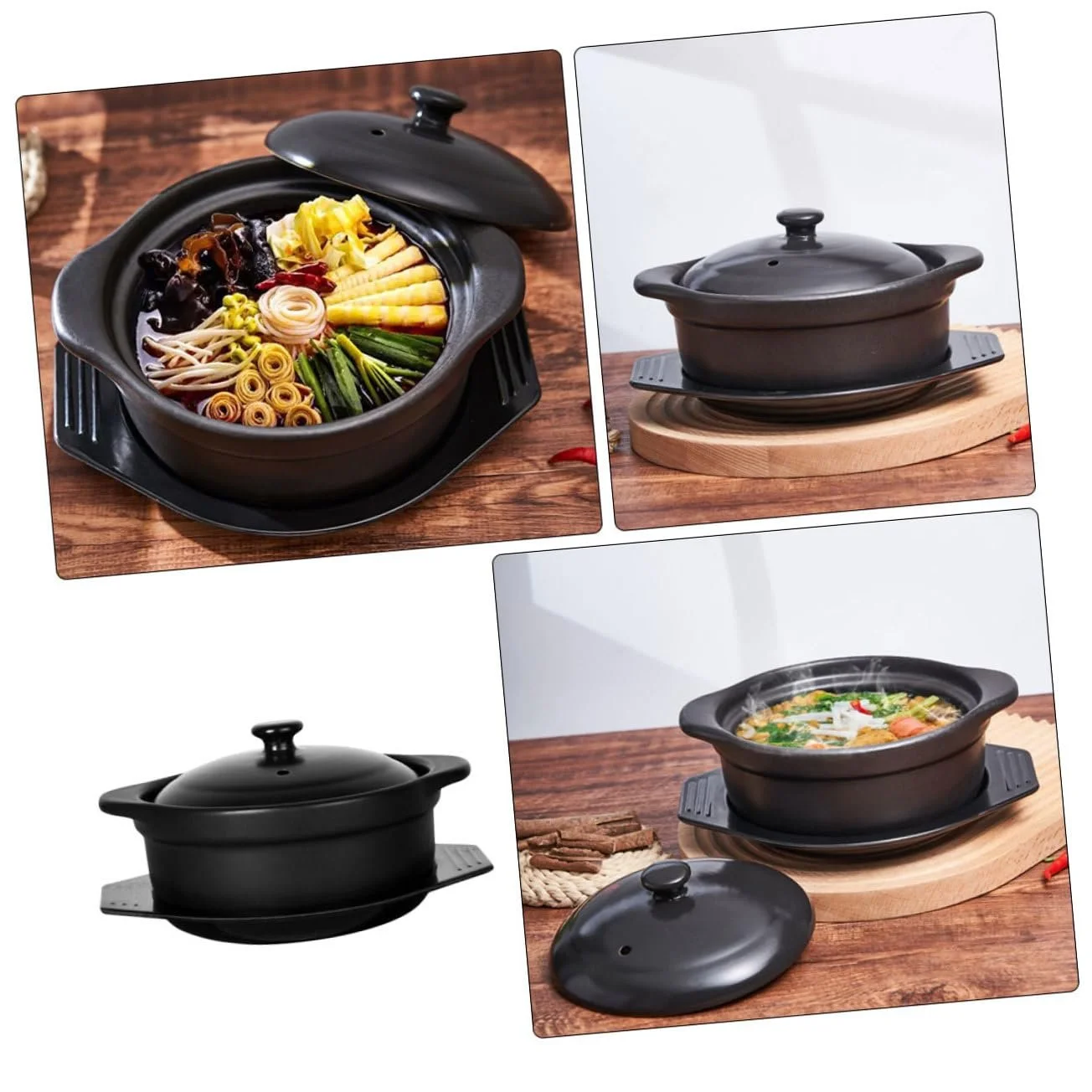 Кастрюля керамическая IMIKEYA многофункциональная с крышкой и двойными ручками для супов и тушения, фото №7