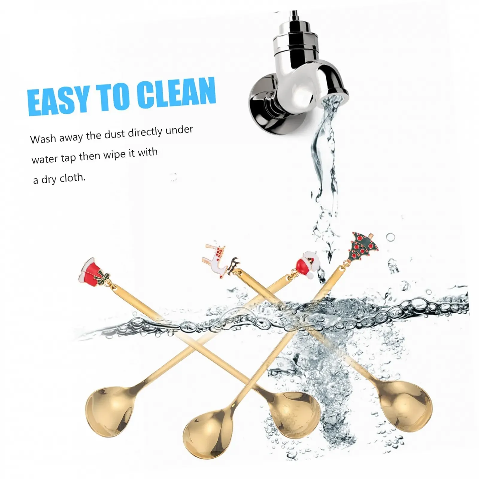 Ложка HEMOTON 4 шт. з нержавіючої сталі для десертів, різдвяна, фото №7