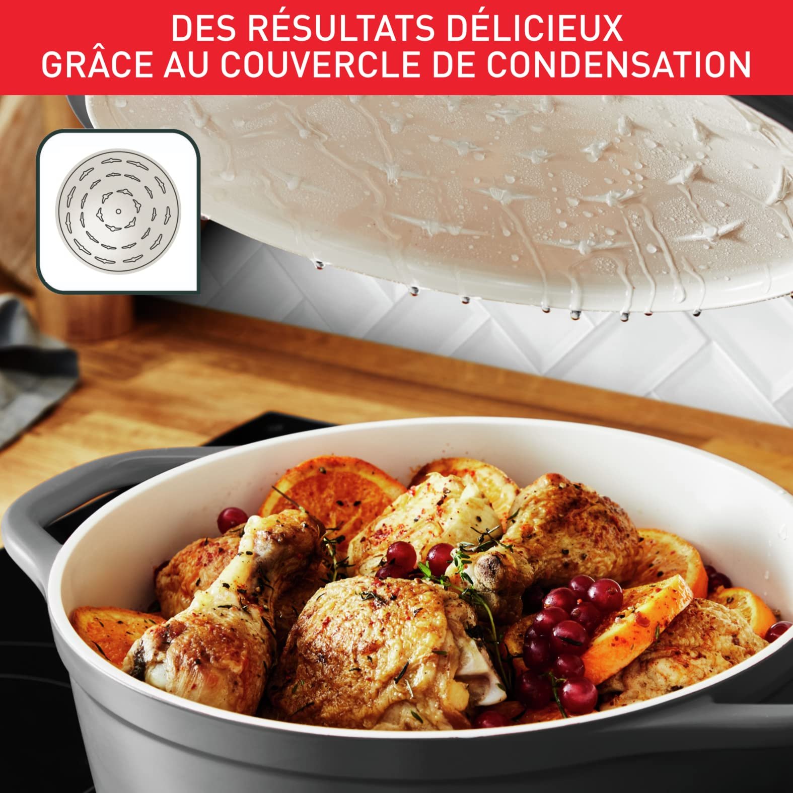 Гусятниця для випікання Tefal Air E2554604 кругла антипригарна індукційна лита алюмінієва з кришкою Сіра, фото №5