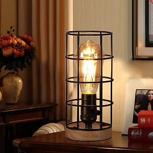 Настільна лампа SUNLLOK Вінтажна Дерево Метал Клітка E27 Чорна synthetic.ua - Фото 1