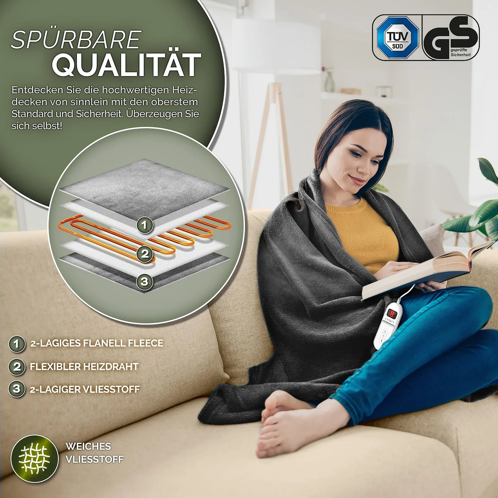 Електрична ковдра Sinnlein Plush 200 x 180 см, фото №3 Електрична ковдра Sinnlein Plush 200 x 180 см, фото №3