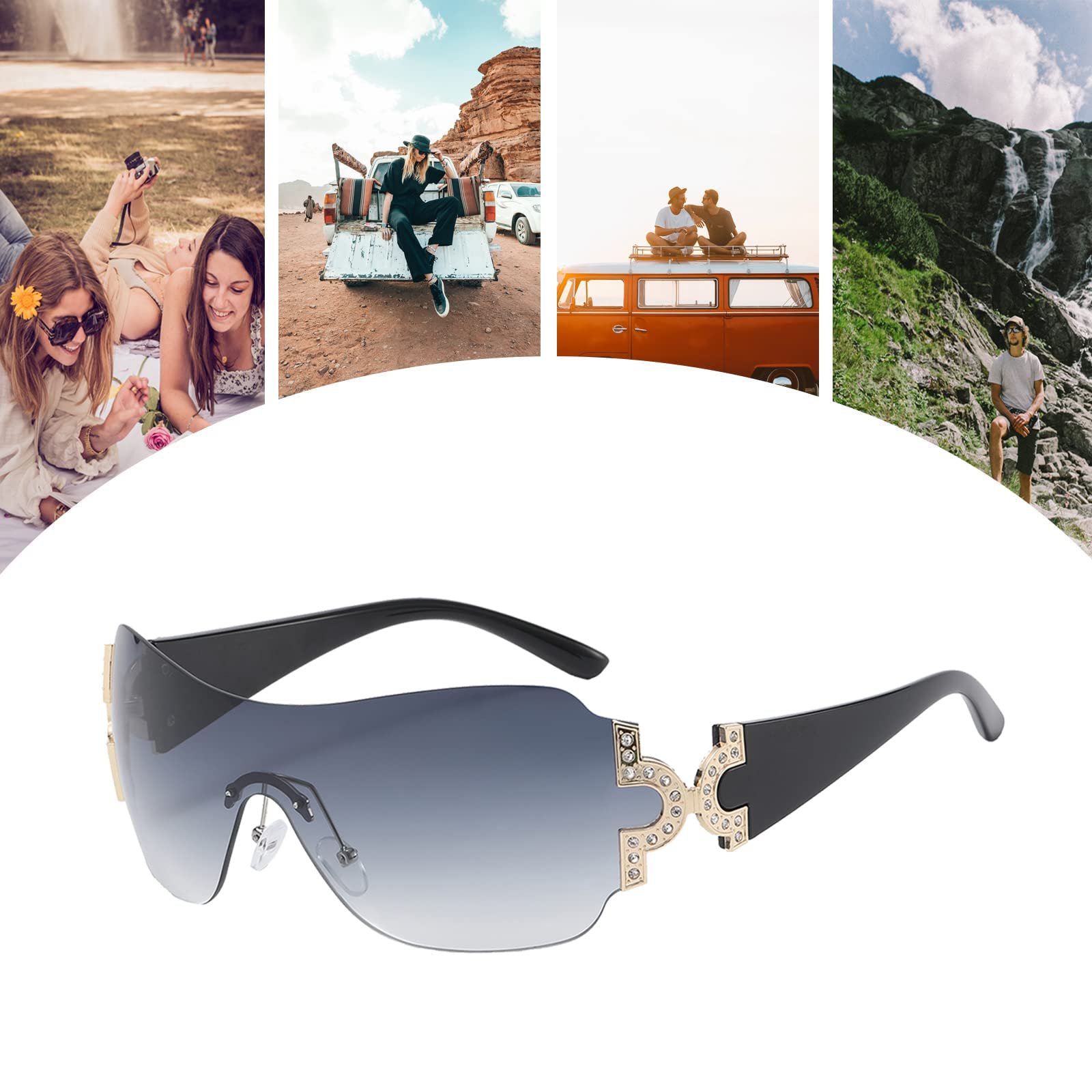 Сонцезахисні окуляри Без оправи LJCZKA y2k для чоловіків і жінок, модні, фото №6