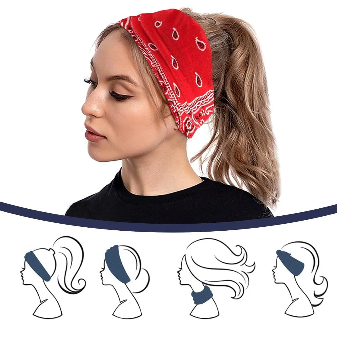 В'язана пов'язка для волосся з квітковим візерунком, фото №5