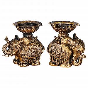 Набор Vintage Embossed Elephant Statue Подсвечники Antique Resin Слонята - Фото 1