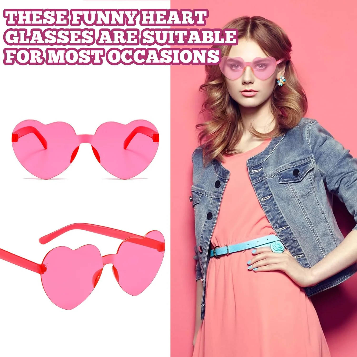 Окуляри Серце WANDGU Набір з 24 шт., неонові різнокольорові, 12 кольорів, безободкові, прозорі, фото №3