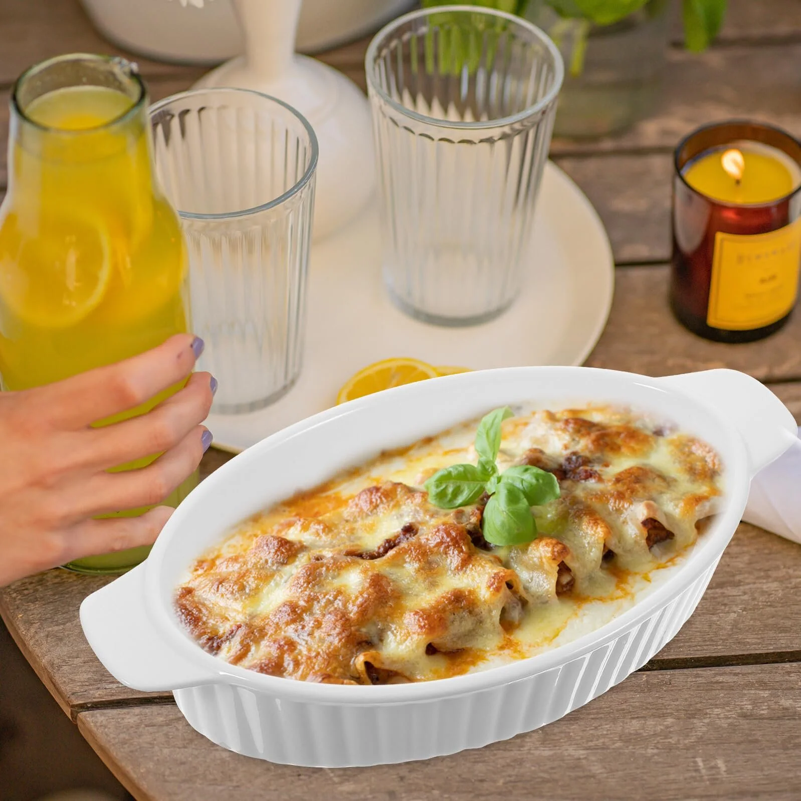 Керамічна форма для запікання овальна з двома ручками термостійка для духовки та посудомийної машини, фото №4