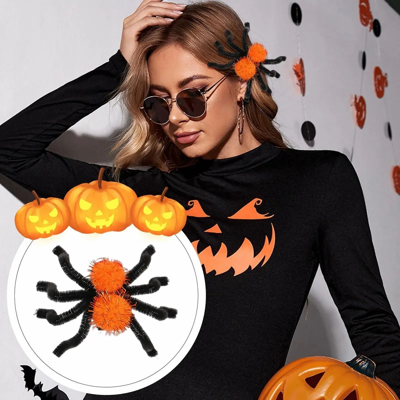 Хелловінська заколка для волосся, готична, плюшевий павук, фото №2 Хелловінська заколка для волосся, готична, плюшевий павук, фото №2