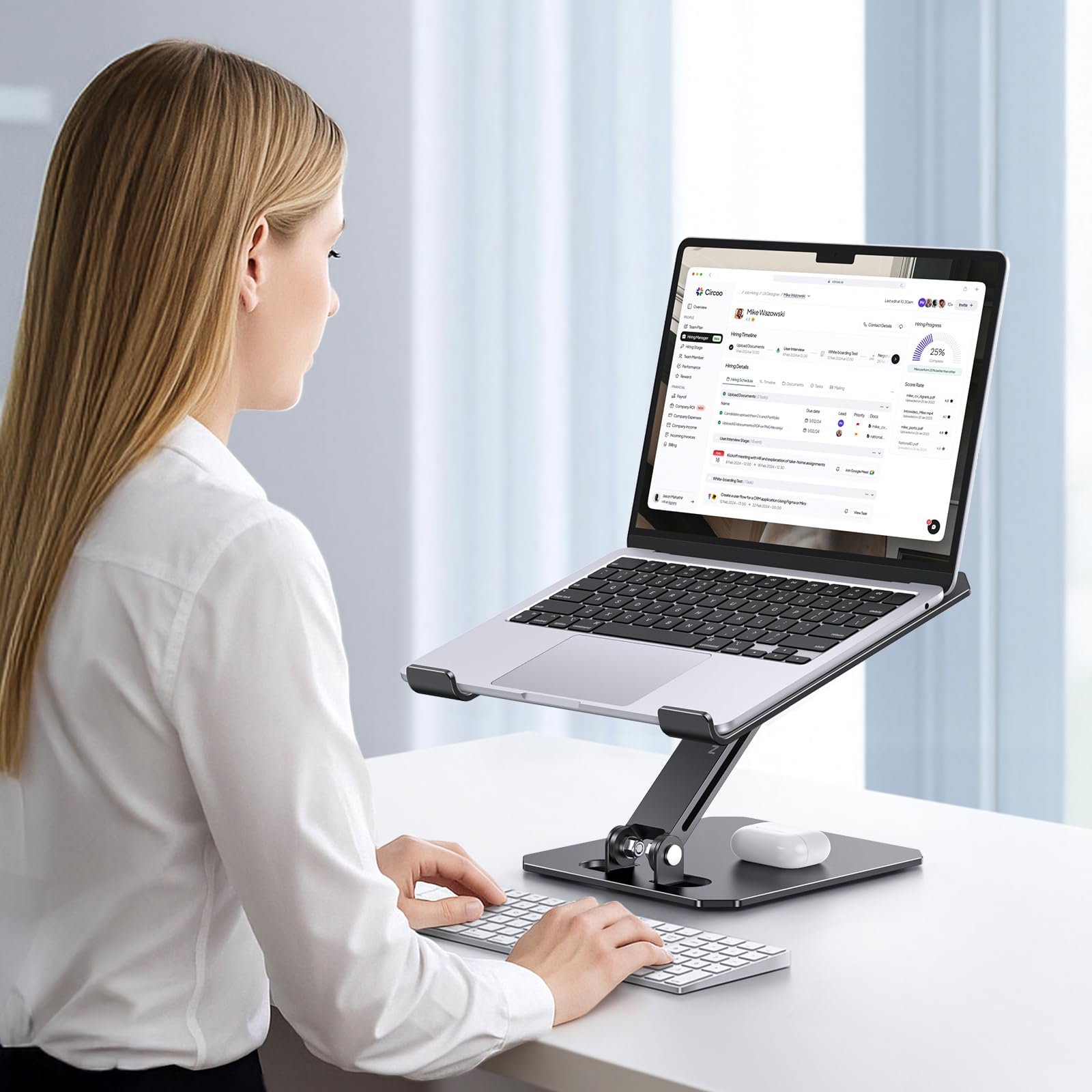 Підставка для ноутбука OMOTON Алюміній Регульована по висоті, ергономічна складна, таких як MacBook Pro/Air (11-16 дюймів), Чорний, фото №6