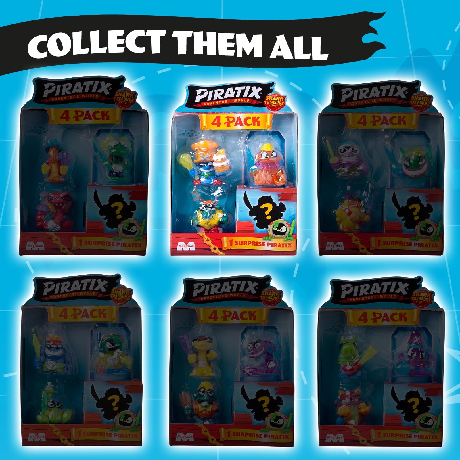 Фигурки PIRATIX ADVENTURE WORLD Shark Treasure Series, 4 шт. Включает 4 Piratix, стекло 2,5 см и сюрприз, хрустальные аксессуары 10 см, набор из 6 шт., фото №3