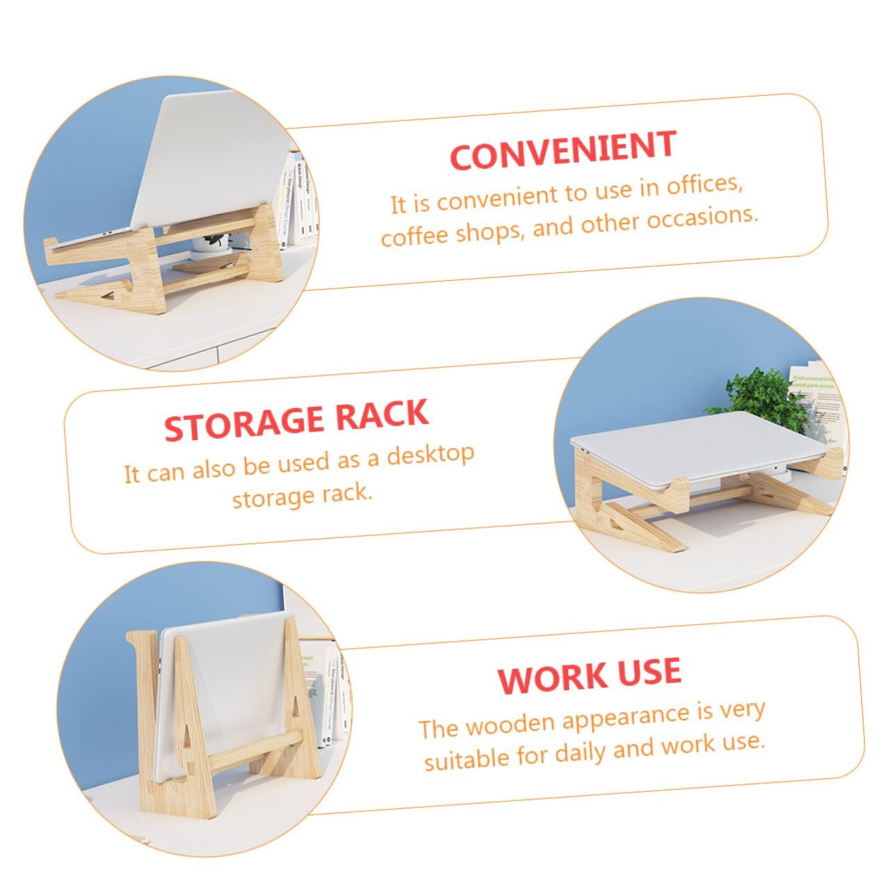 Эргономичная Деревянная Подставка для Ноутбука Регулируемая по Высоте для Ноутбуков Нескользящая Подставка для Компьютера с Естественной Вентиляцией Стабильная Настольная Подставка для Офиса и Дома, фото №3