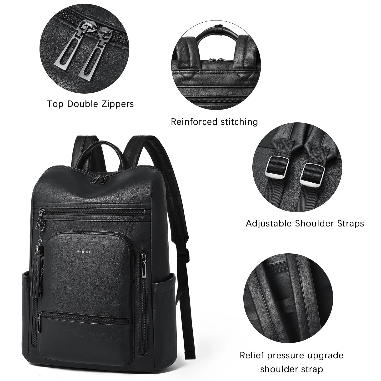Рюкзак для ноутбука Shrrie дорожній зі штучної шкіри 17 дюймів Waterproof Vegan Leather, фото №6 Рюкзак для ноутбука Shrrie дорожній зі штучної шкіри 17 дюймів Waterproof Vegan Leather, фото №6