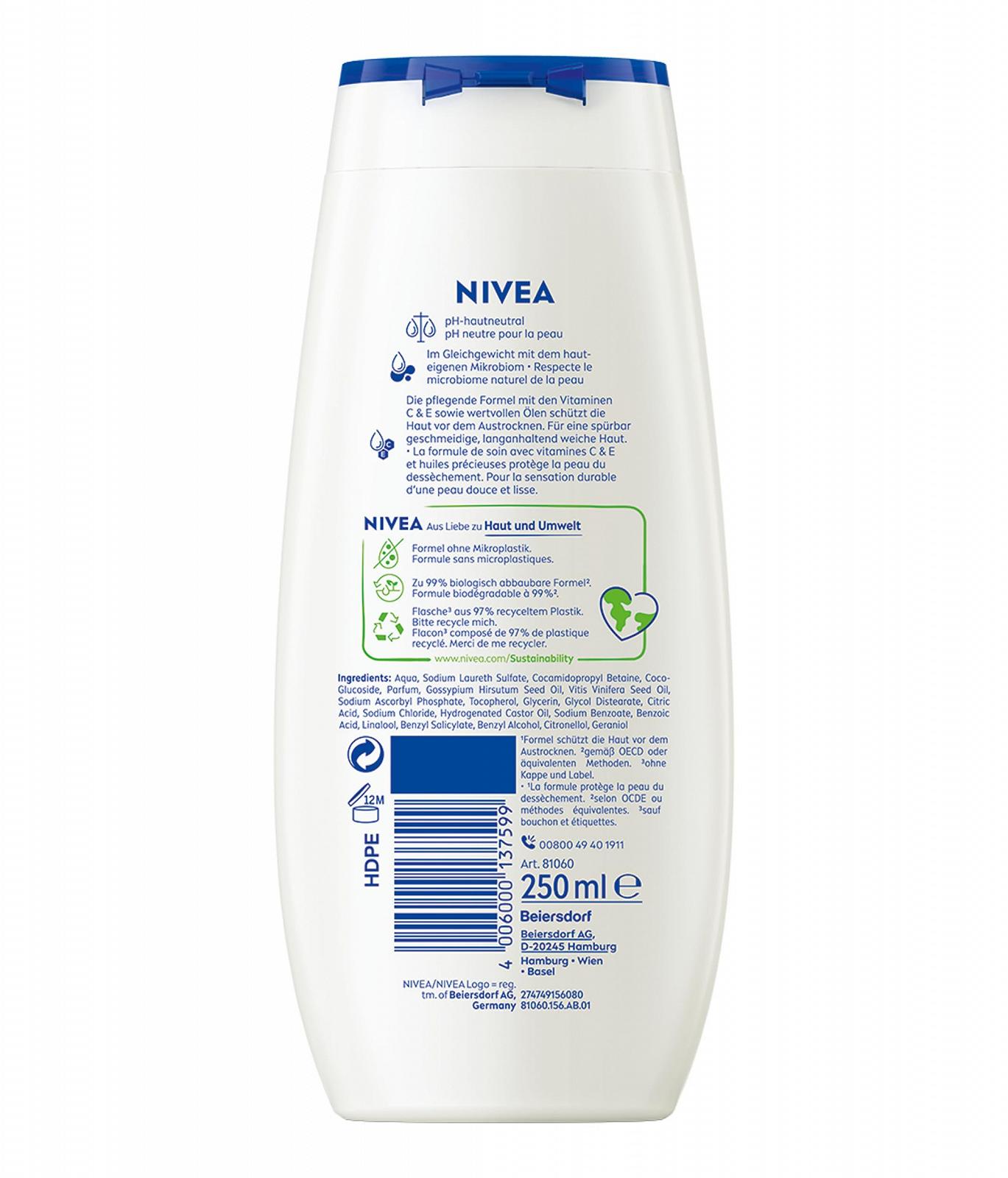 Гель для душа NIVEA Cashmere & Cottonseed Oil увлажняющий pH-нейтральный с ароматом орхидеи 250 мл, фото №10